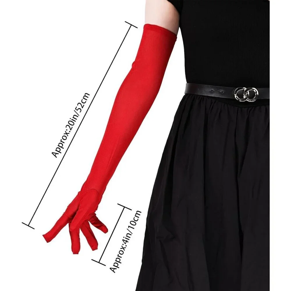 Women's Tulle Dark Red Long Satin Gloves Evening Elbow Length Party Costumes